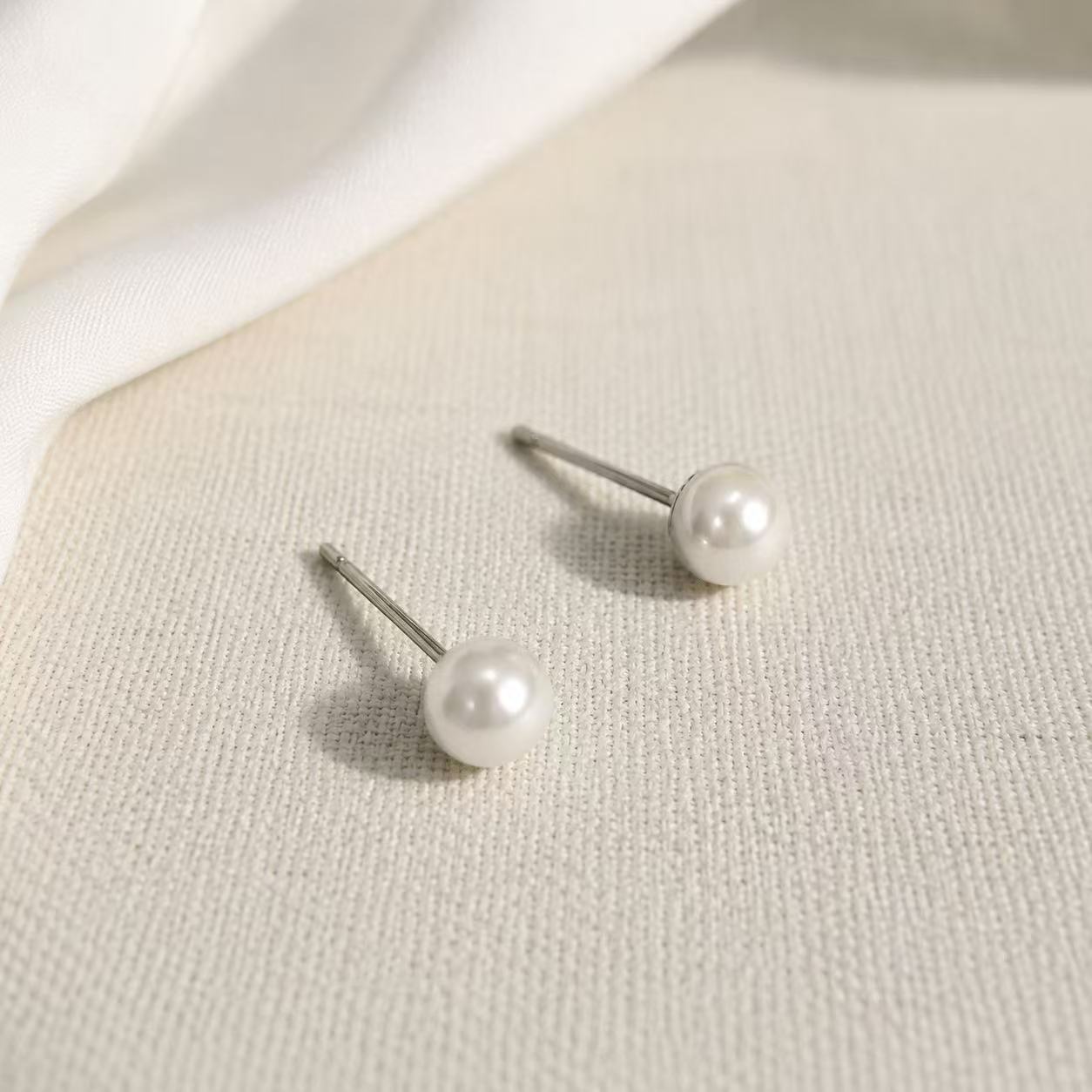 Half-Round Freshwater Pearl Stud Earrings
