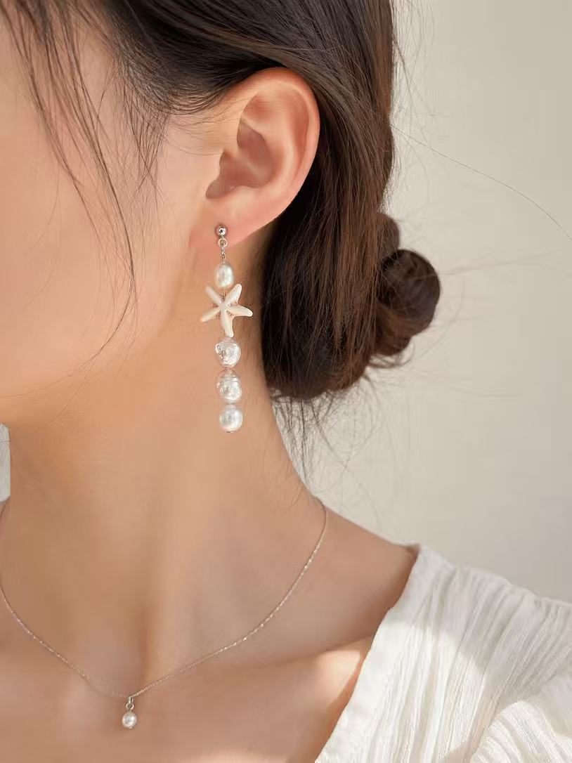 Starfish Baroque Pearl Drop Earrings
