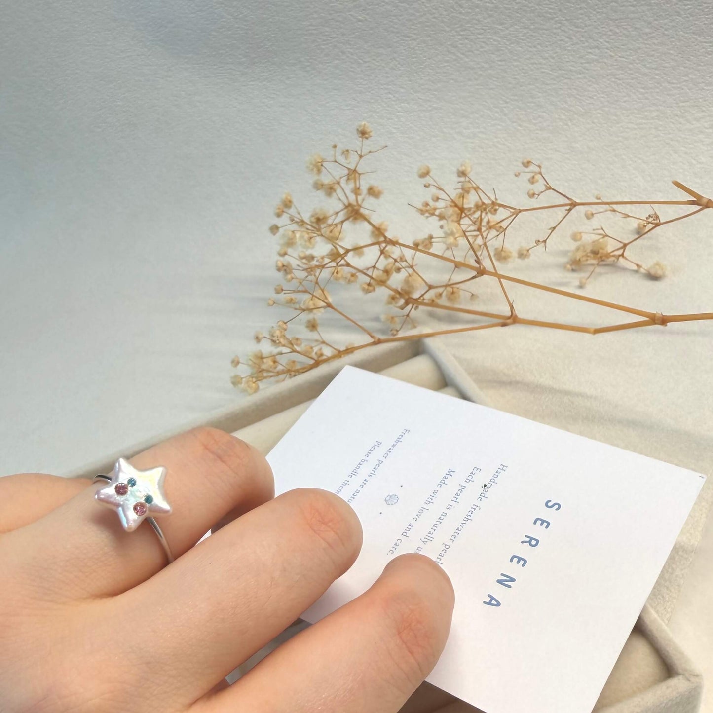Colorful CZ Star Pearl Adjustable Ring