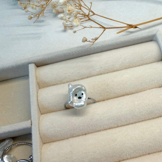 One-of-a-Kind Hand-Painted Baroque Pearl Animal Ring