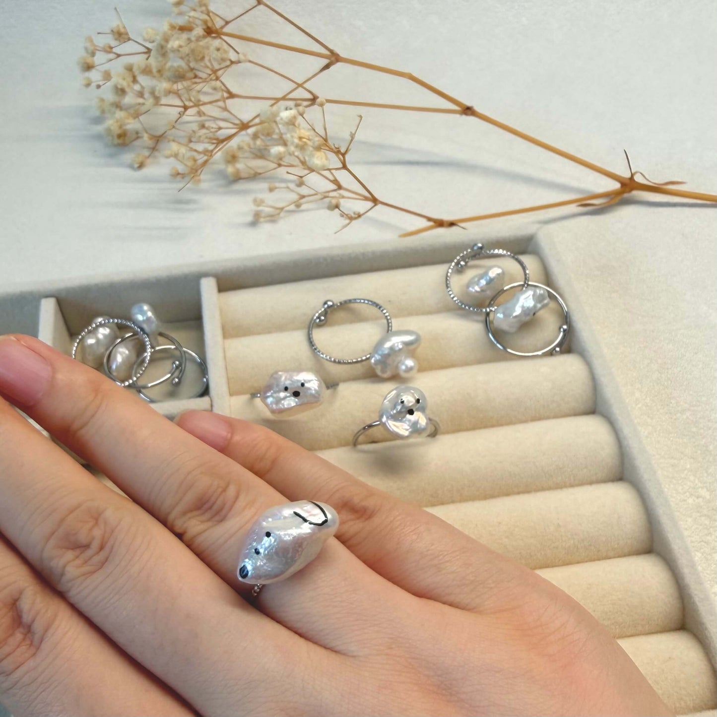 One-of-a-Kind Hand-Painted Baroque Pearl Animal Ring