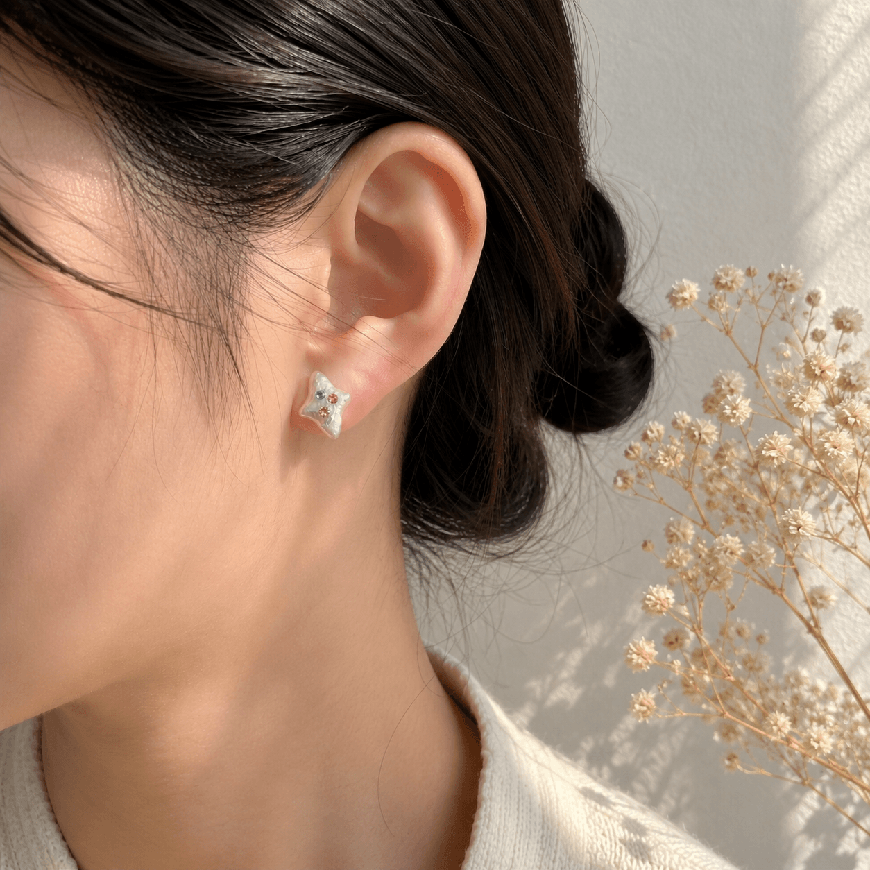 Colorful CZ Diamond Baroque Pearl Stud Earrings