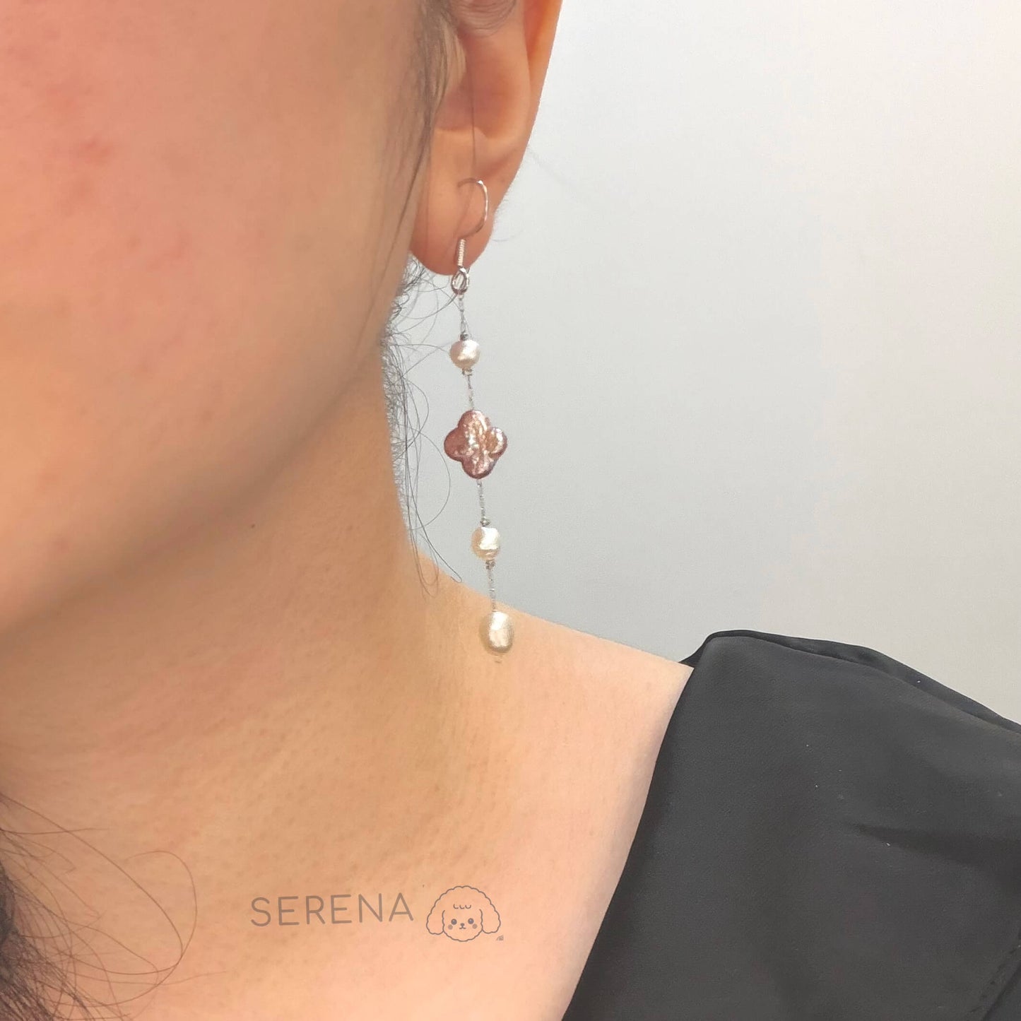 Baroque Pearl Clover Dangle Earrings
