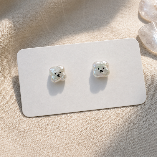 Hand-Painted Bunny Freshwater Pearl Stud Earrings