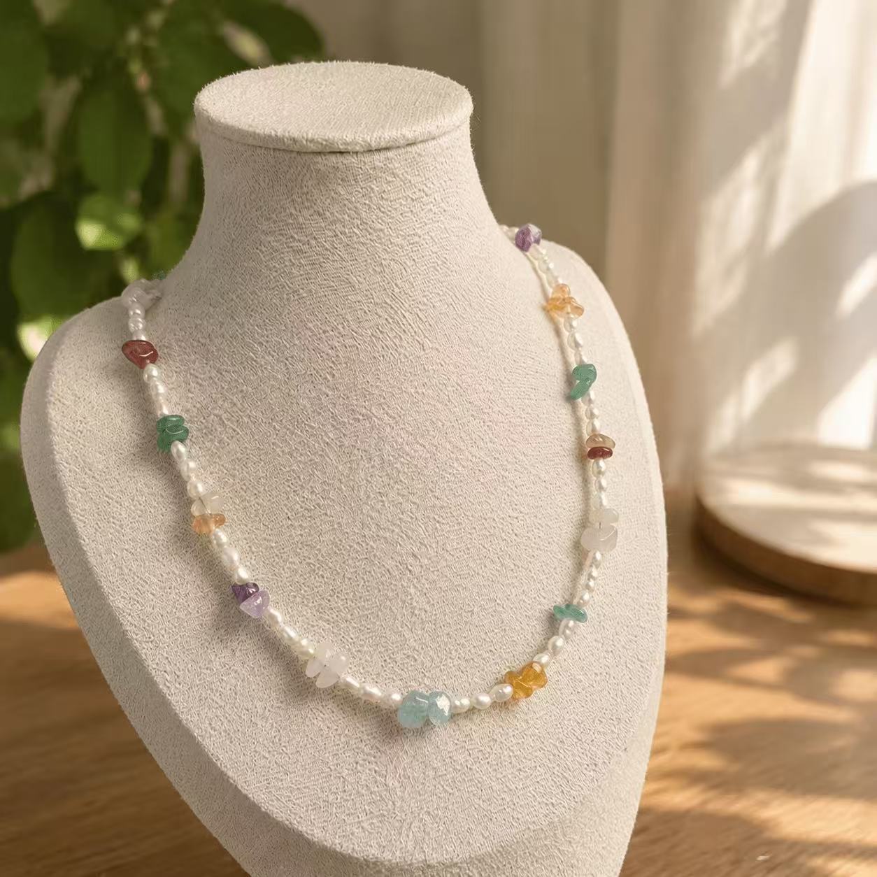 Colorful Crystal Chips & Irregular Pearl Necklace
