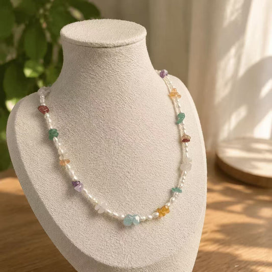 Colorful Crystal Chips & Irregular Pearl Necklace