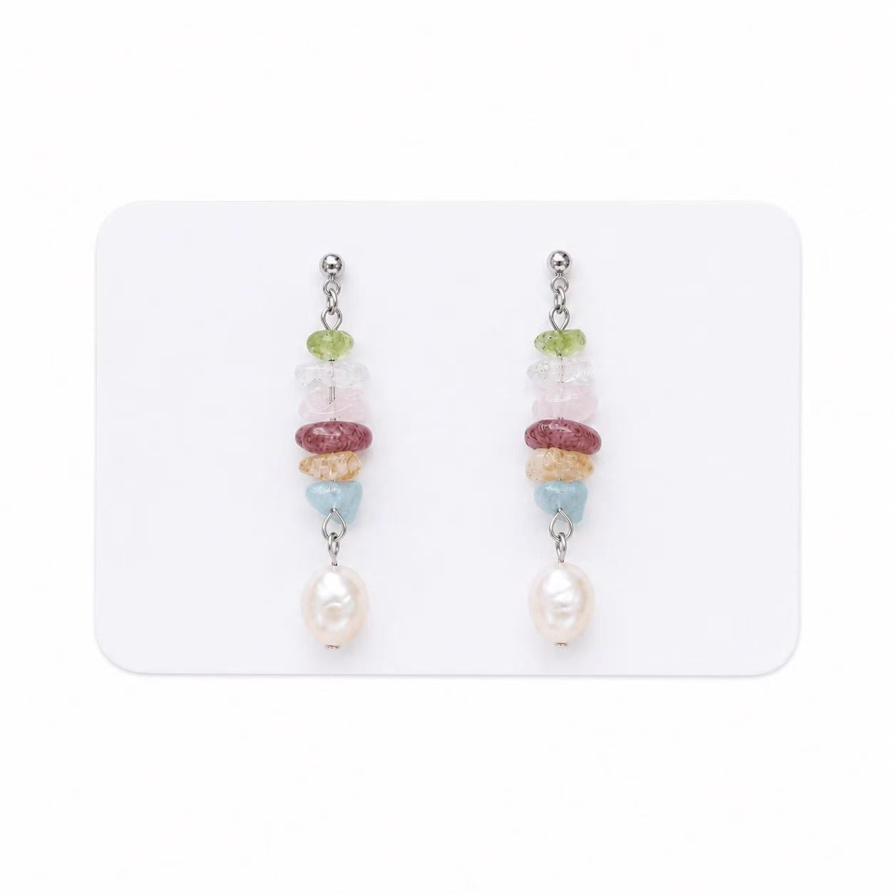 Colorful Gemstone & Baroque Pearl Earrings