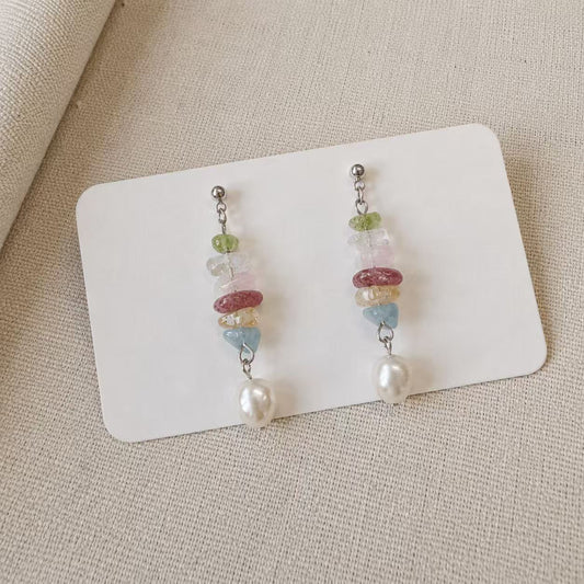 Colorful Gemstone & Baroque Pearl Earrings