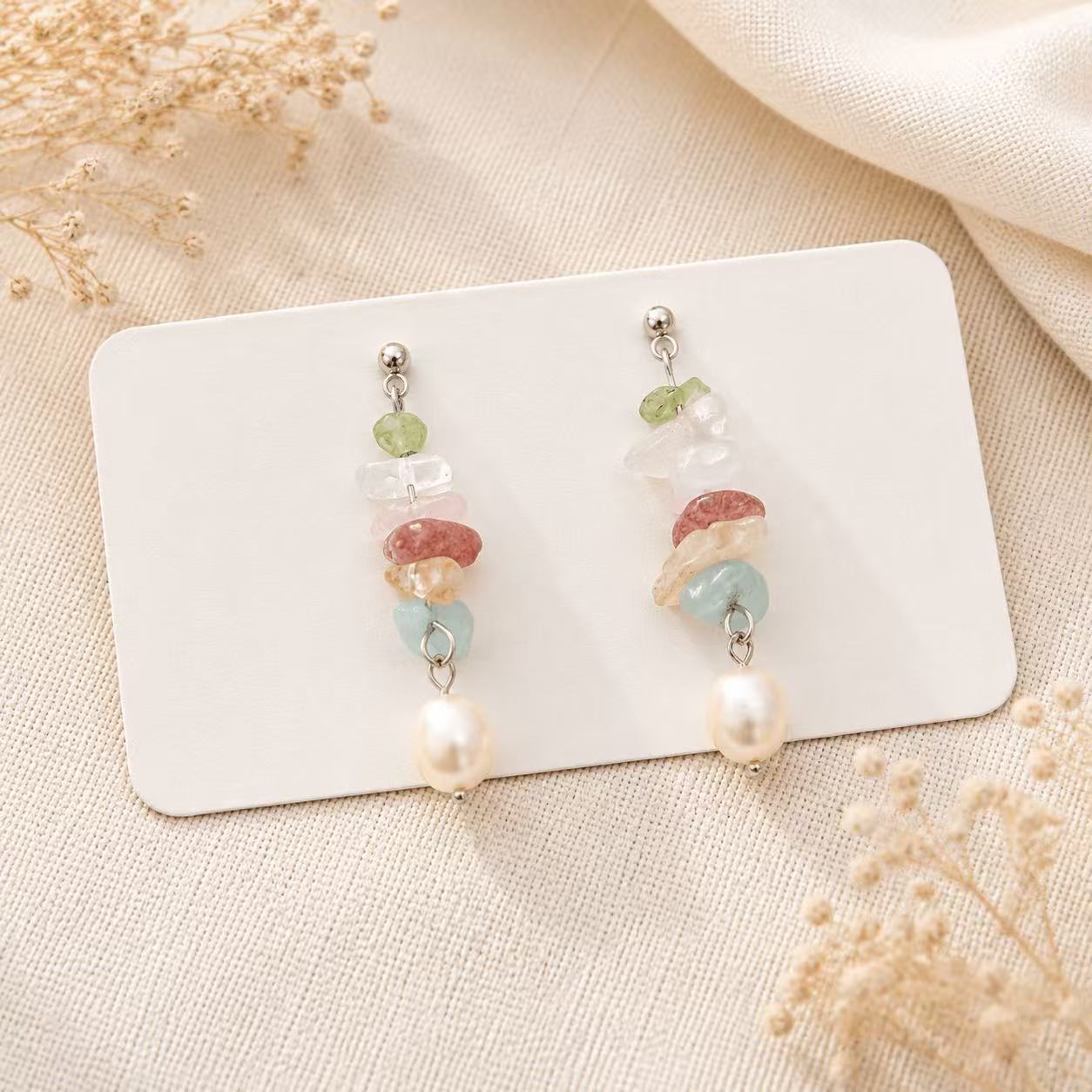 Colorful Gemstone & Baroque Pearl Earrings