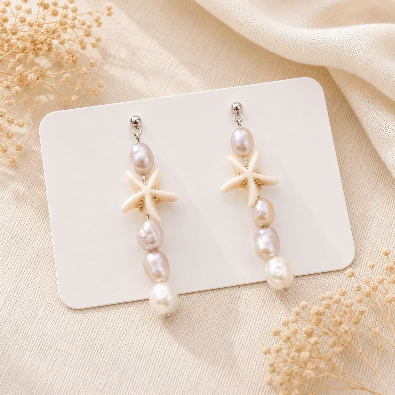 Starfish Baroque Pearl Drop Earrings