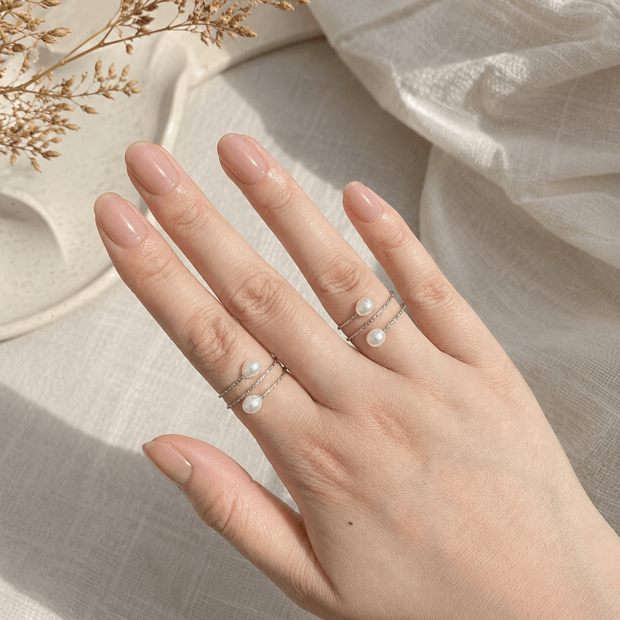 Double Band Freshwater Pearl Adjustable Ring
