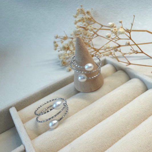 Double Band Freshwater Pearl Adjustable Ring