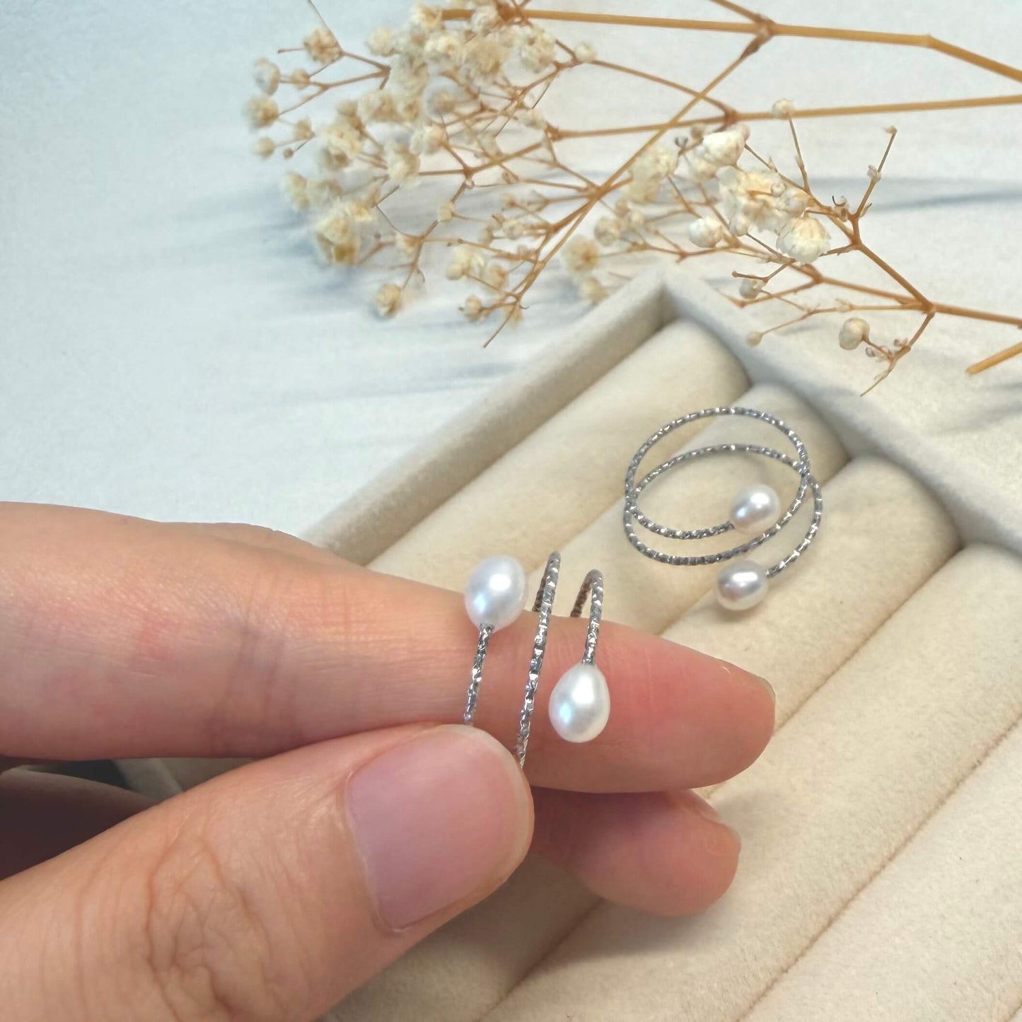 Double Band Freshwater Pearl Adjustable Ring