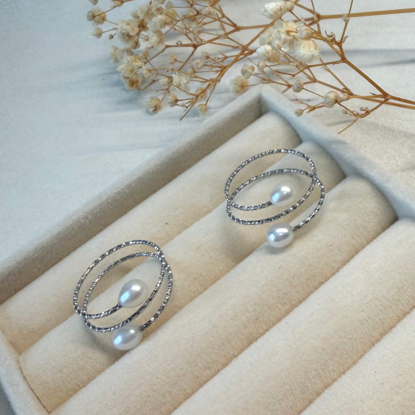 Double Band Freshwater Pearl Adjustable Ring