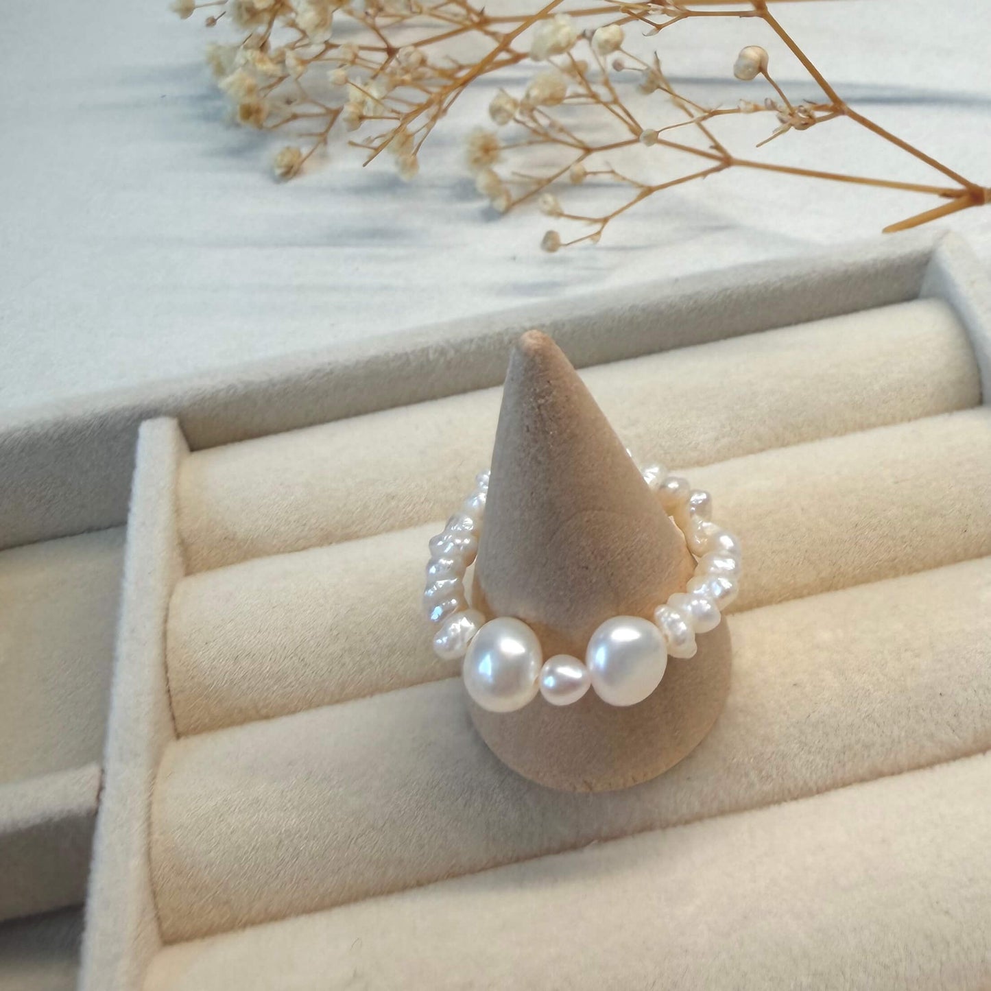 Handmade Baroque Pearl Beaded Ring