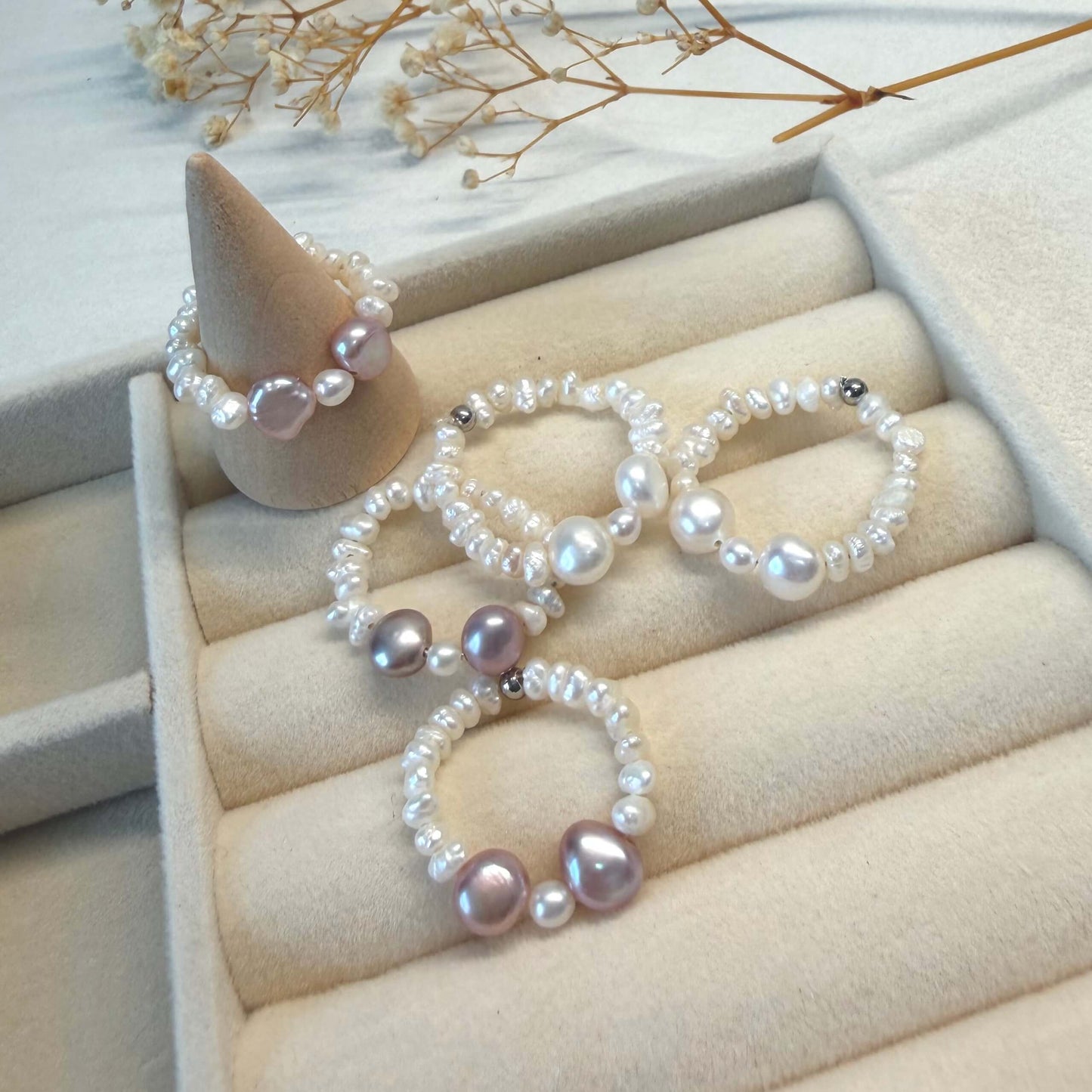 Handmade Baroque Pearl Beaded Ring