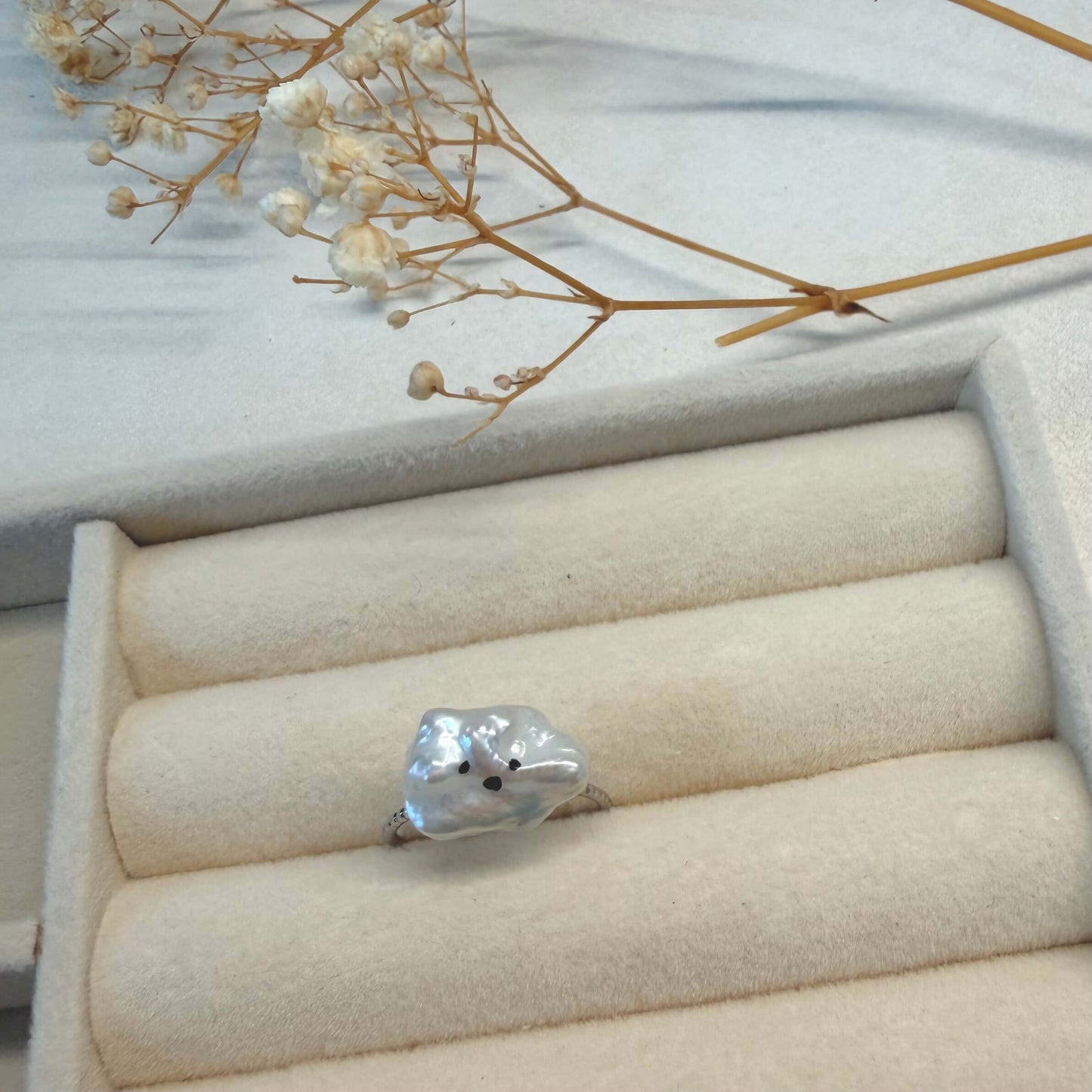 One-of-a-Kind Hand-Painted Baroque Pearl Animal Ring