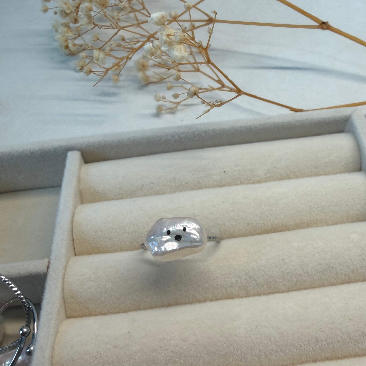 One-of-a-Kind Hand-Painted Baroque Pearl Animal Ring