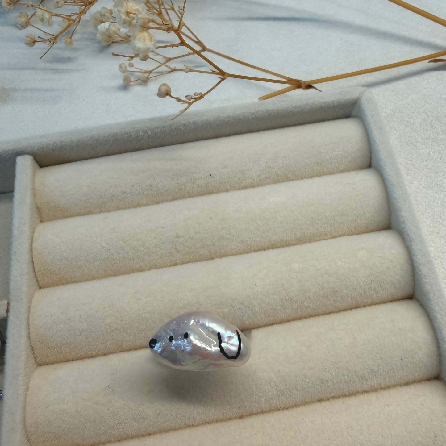 One-of-a-Kind Hand-Painted Baroque Pearl Animal Ring