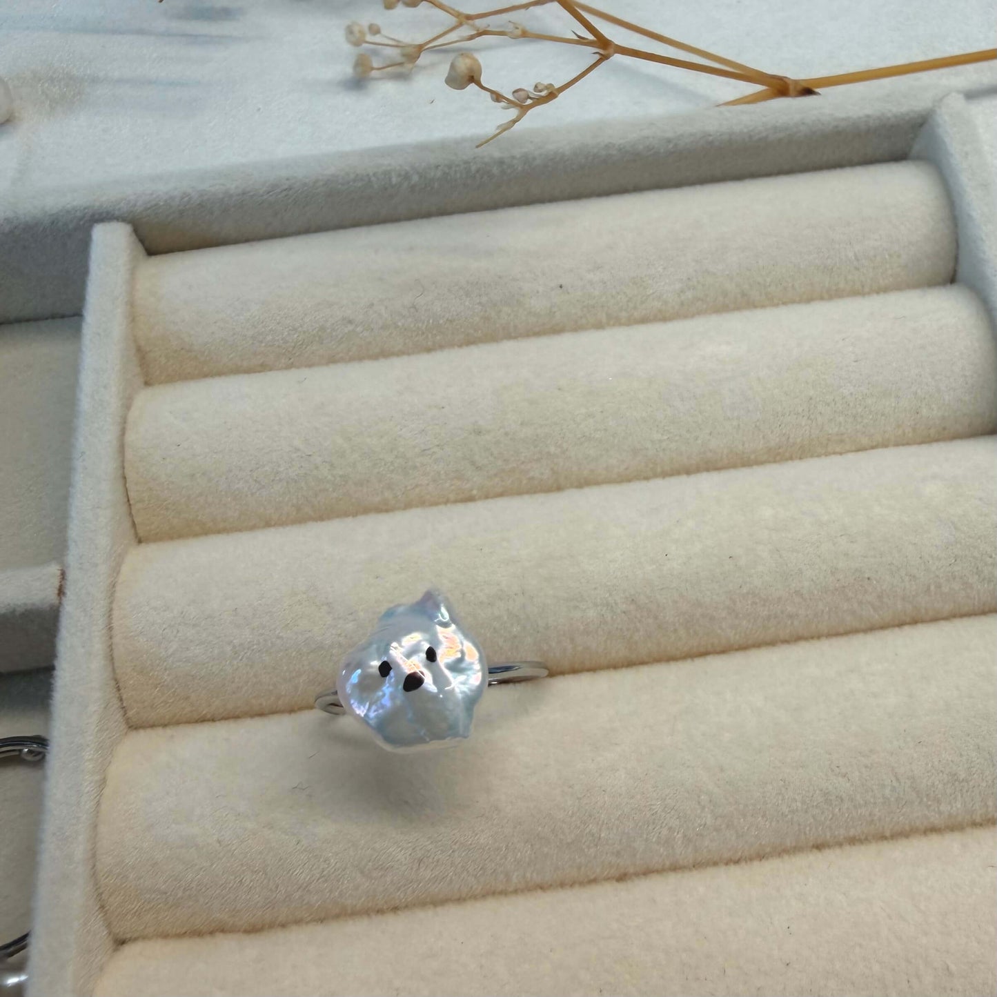 One-of-a-Kind Hand-Painted Baroque Pearl Animal Ring