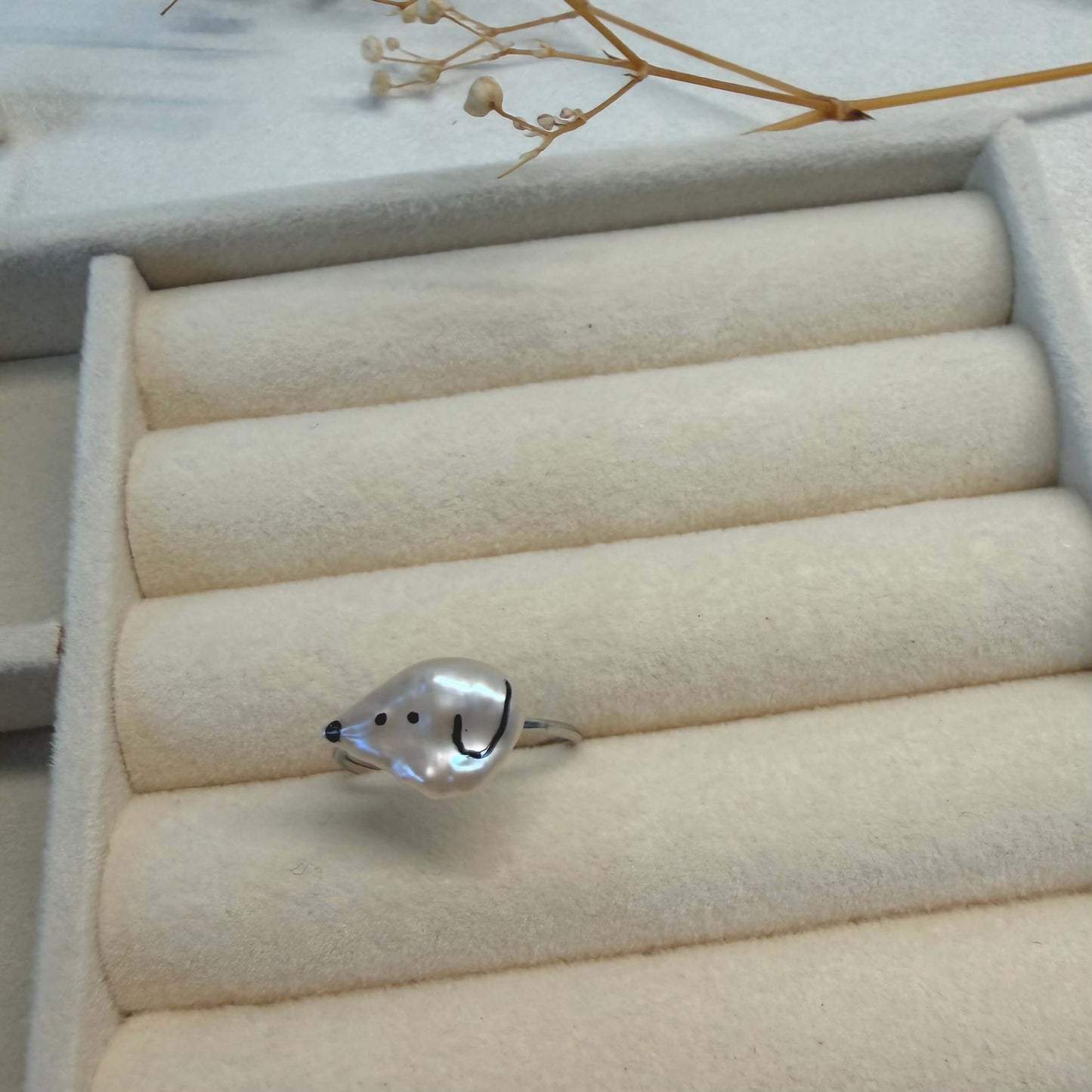 One-of-a-Kind Hand-Painted Baroque Pearl Animal Ring