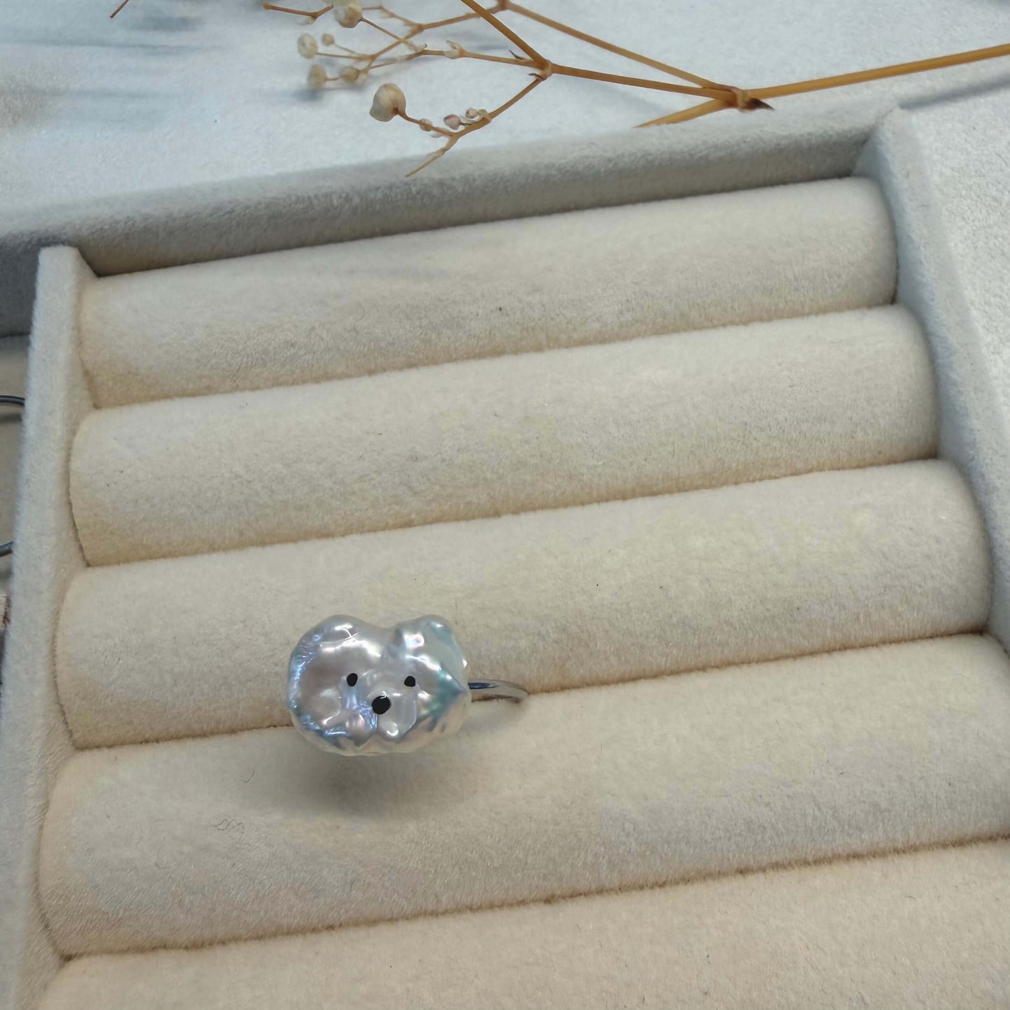 One-of-a-Kind Hand-Painted Baroque Pearl Animal Ring
