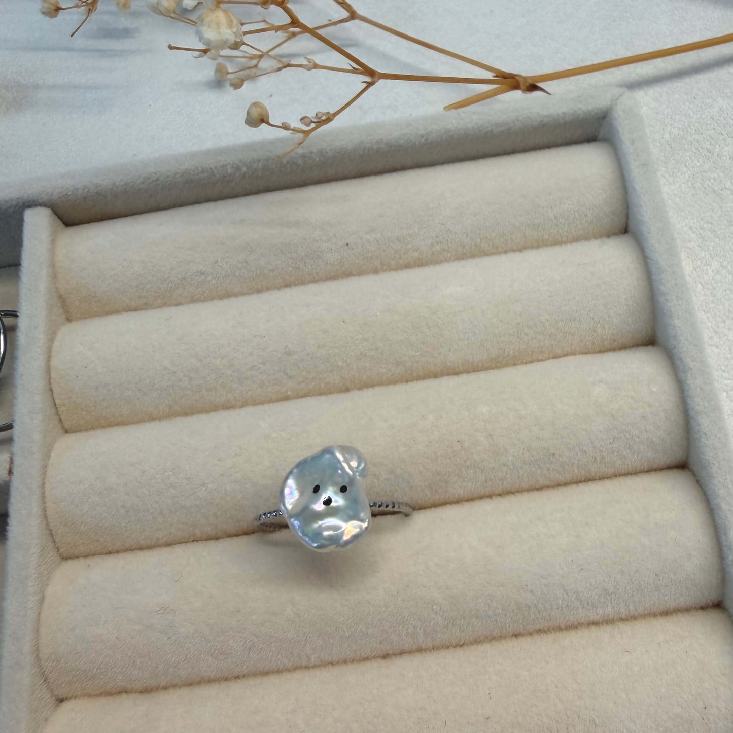 One-of-a-Kind Hand-Painted Baroque Pearl Animal Ring