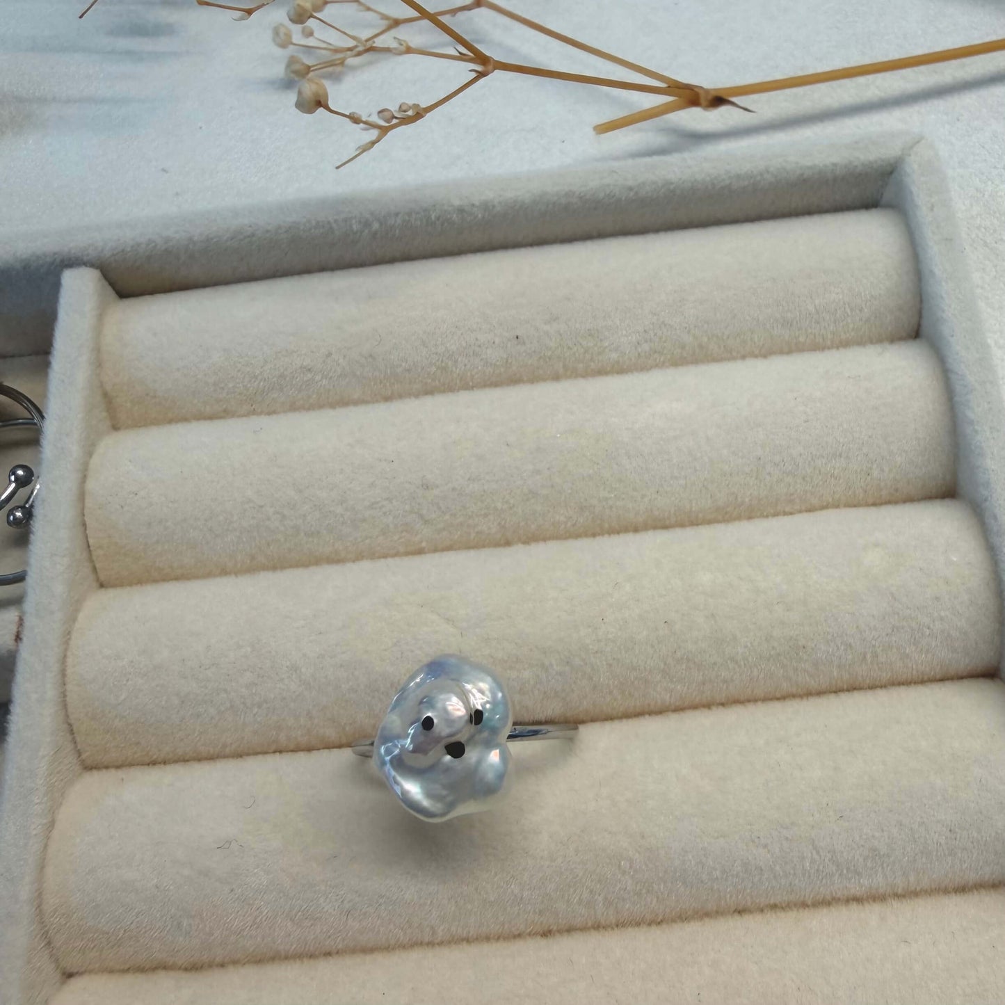 One-of-a-Kind Hand-Painted Baroque Pearl Animal Ring