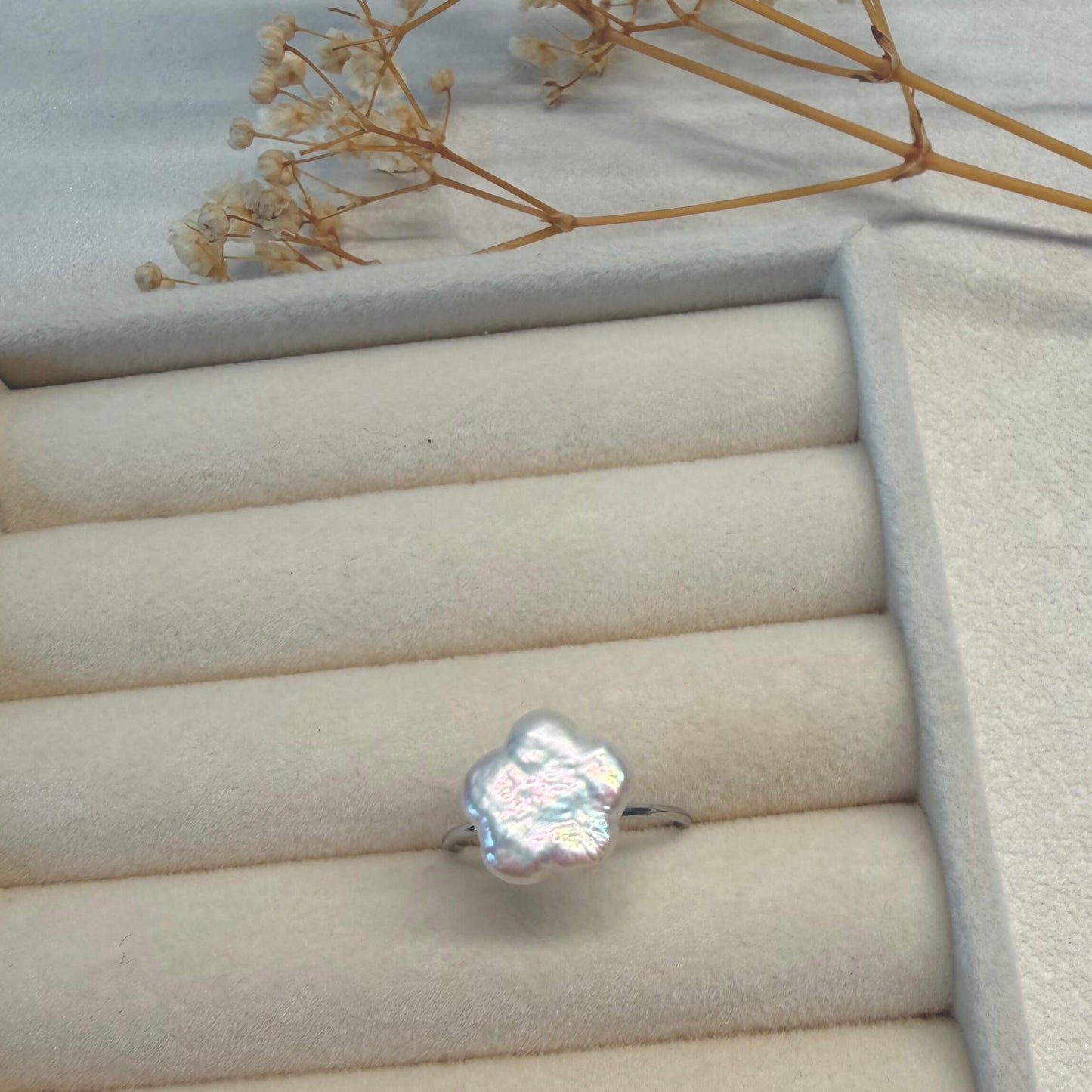 Adjustable Baroque Pearl Ring | Star, Diamond & Flower Styles