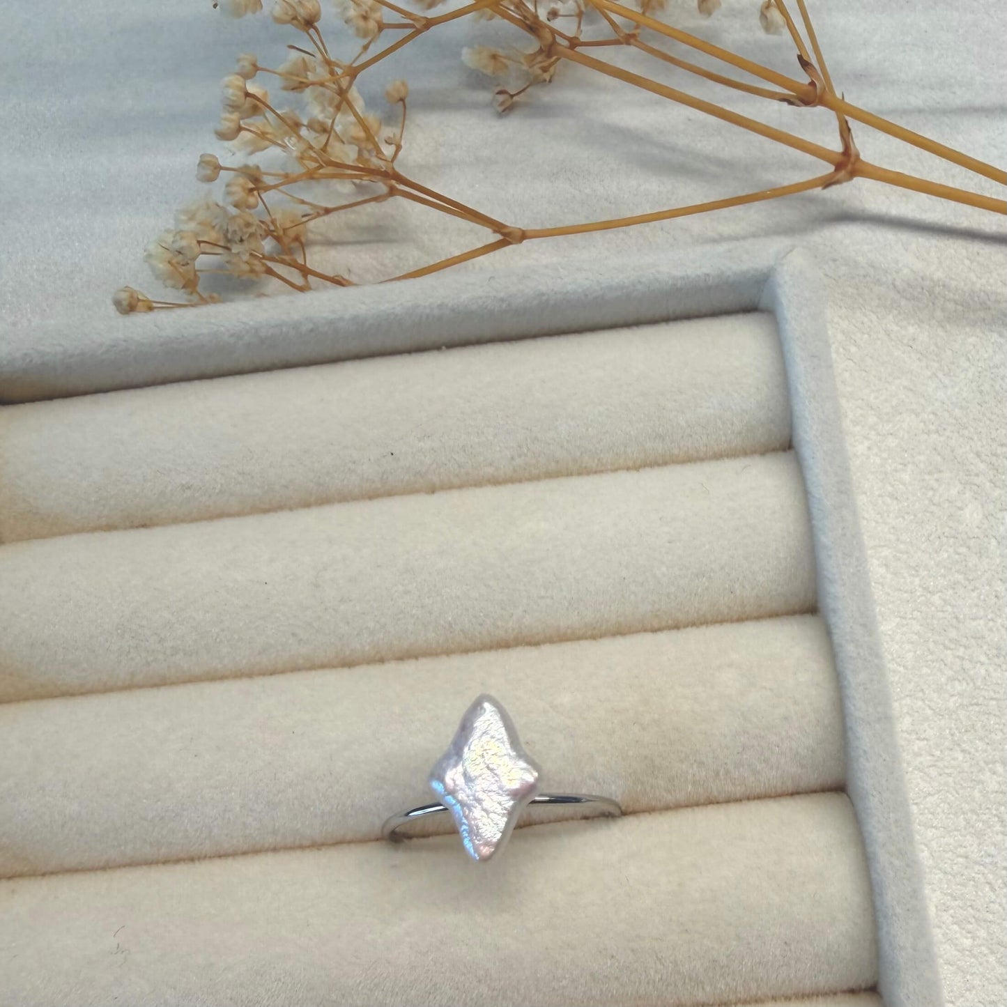 Adjustable Baroque Pearl Ring | Star, Diamond & Flower Styles