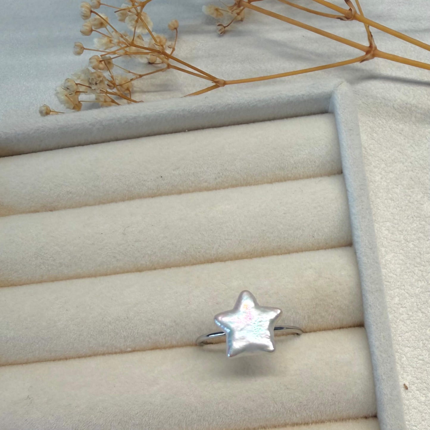 Adjustable Baroque Pearl Ring | Star, Diamond & Flower Styles