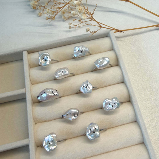 One-of-a-Kind Hand-Painted Baroque Pearl Animal Ring