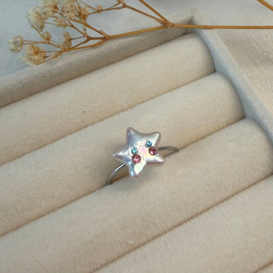 Colorful CZ Star Pearl Adjustable Ring