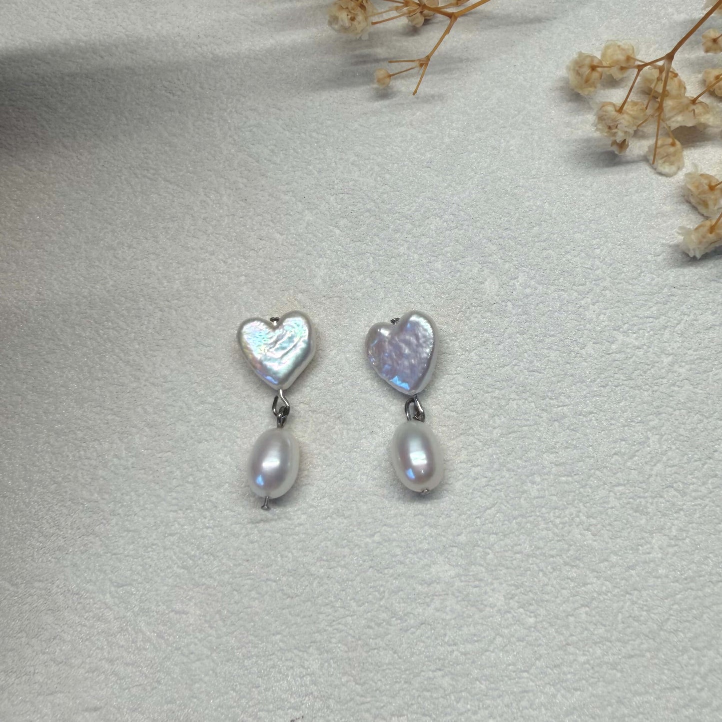 Heart Freshwater Pearl Drop Earrings