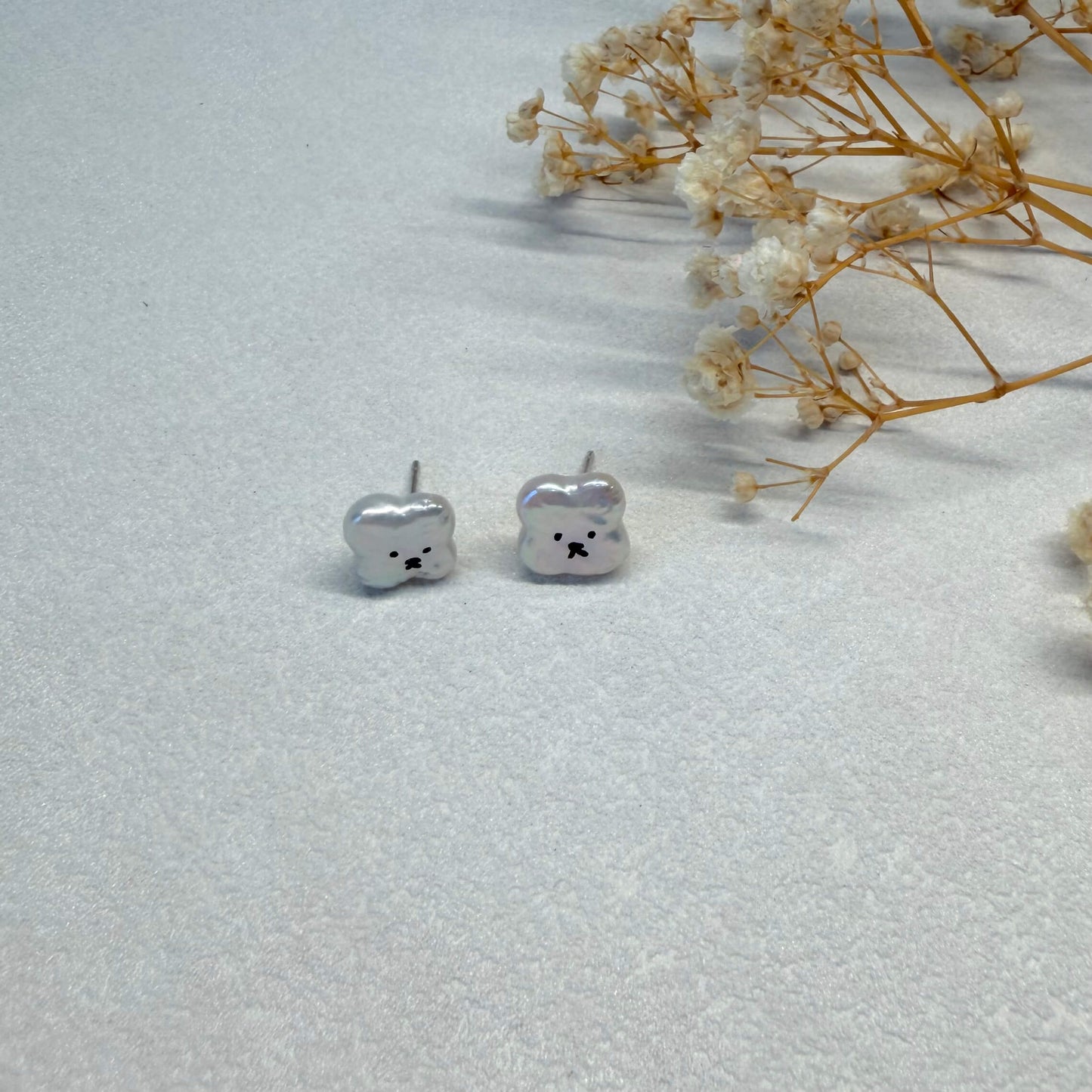Hand-Painted Bunny Freshwater Pearl Stud Earrings