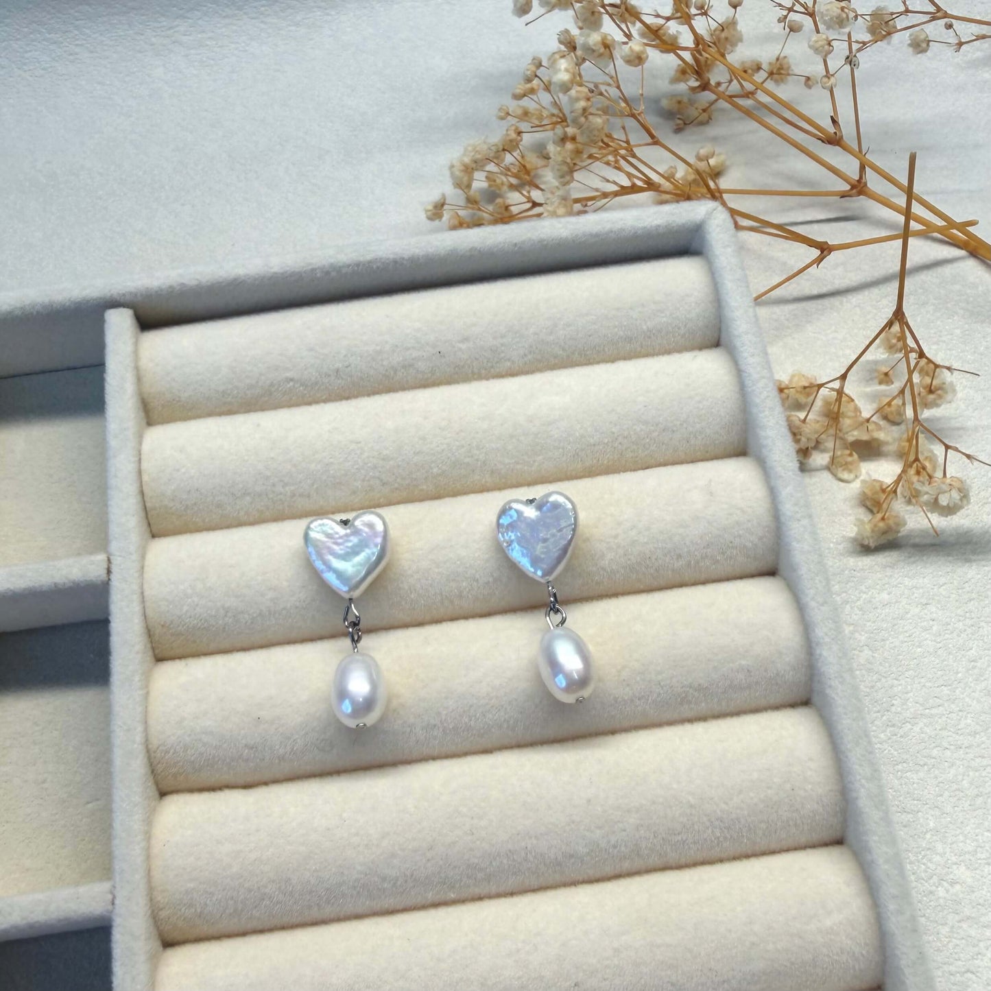 Heart Freshwater Pearl Drop Earrings