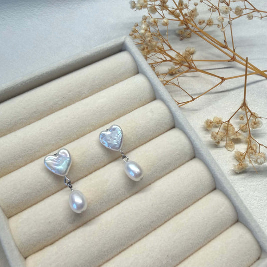 Heart Freshwater Pearl Drop Earrings