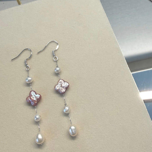 Baroque Pearl Clover Dangle Earrings