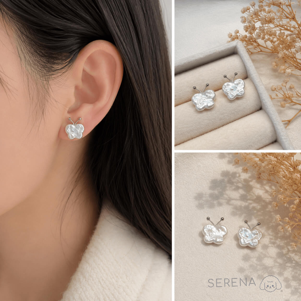Butterfly Freshwater Pearl Earrings – 925 Silver