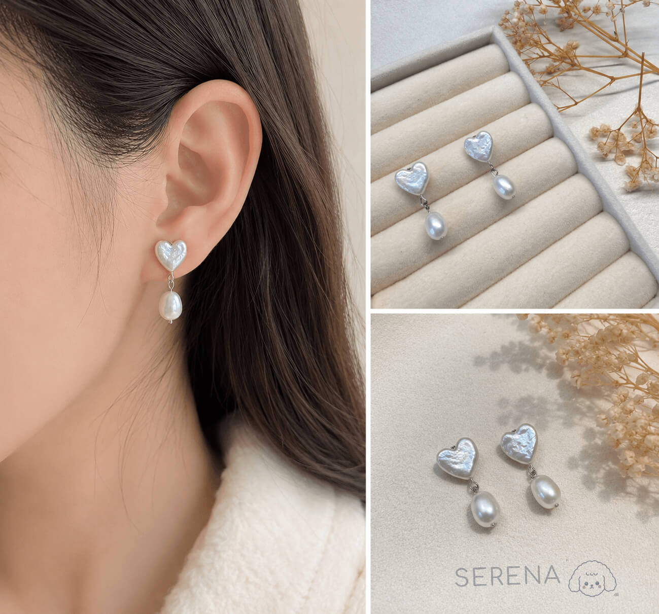 Heart Freshwater Pearl Drop Earrings