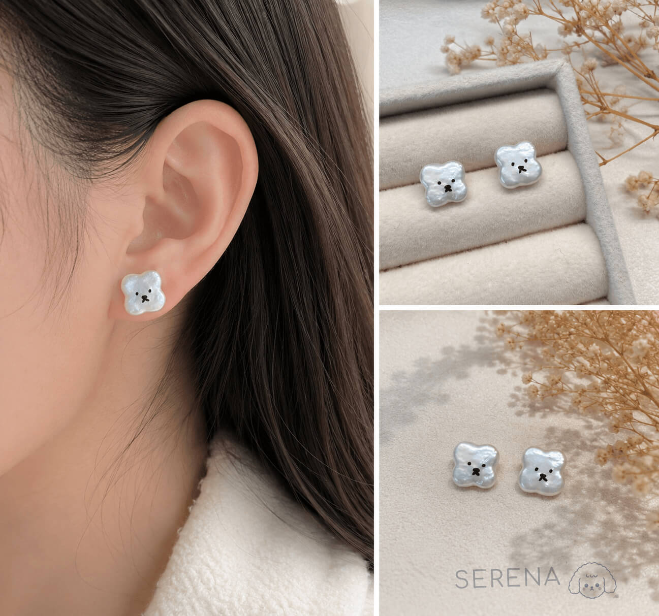 Hand-Painted Bunny Freshwater Pearl Stud Earrings