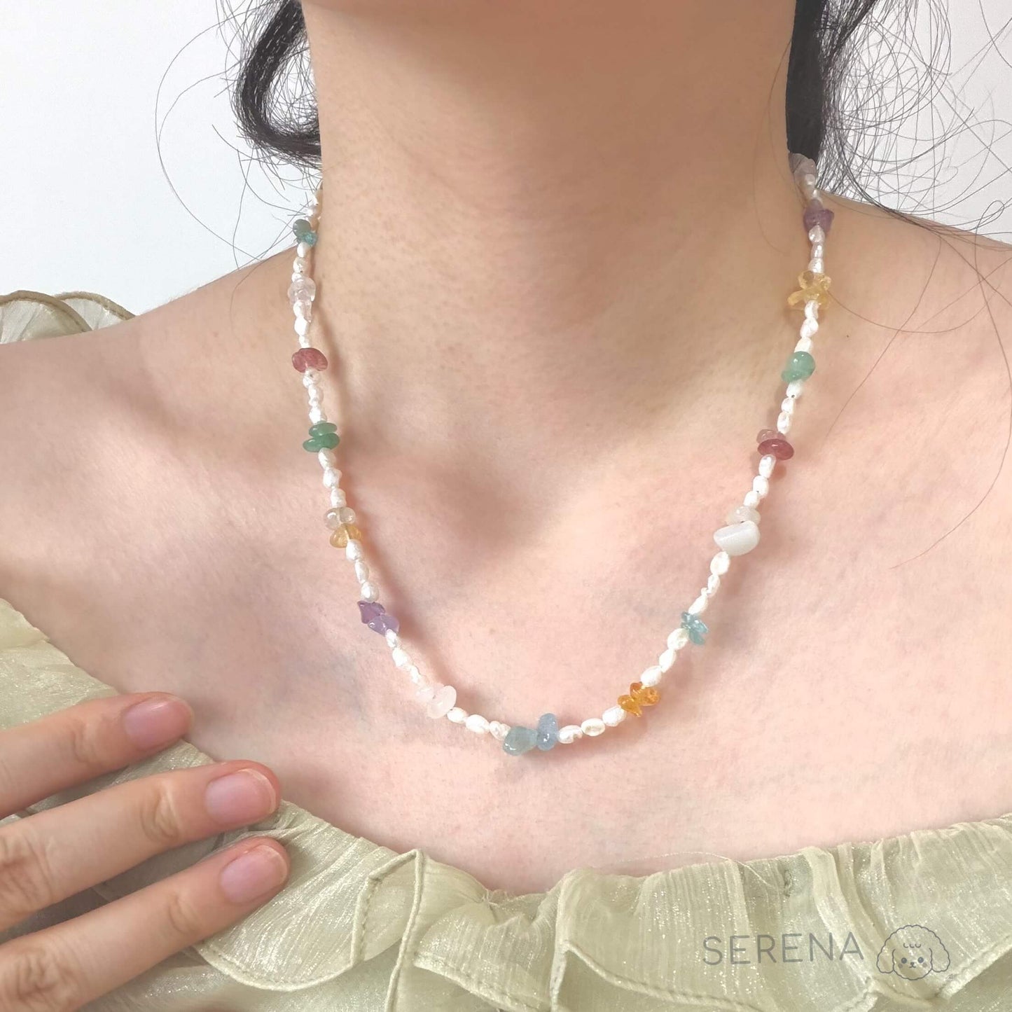 Colorful Crystal Chips & Irregular Pearl Necklace
