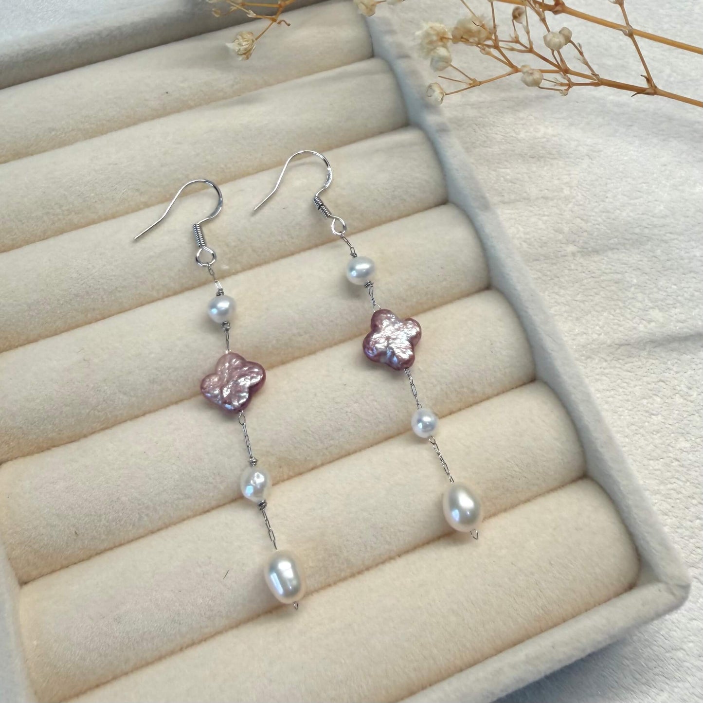 Baroque Pearl Clover Dangle Earrings