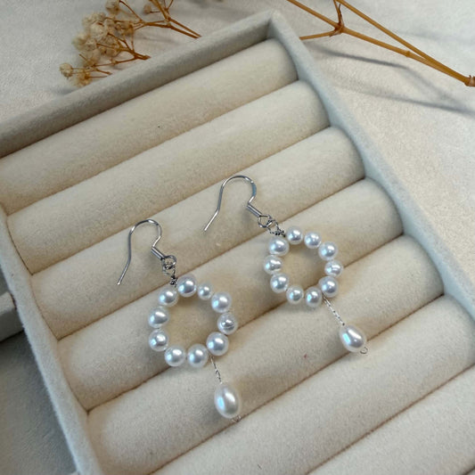 Freshwater Pearl Hoop Drop Earrings