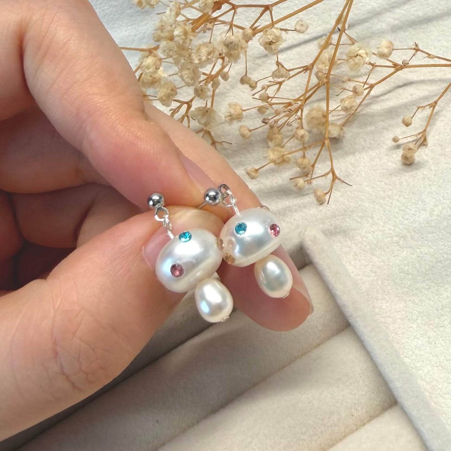 DIY Pearl Mushroom CZ Dangle Earrings