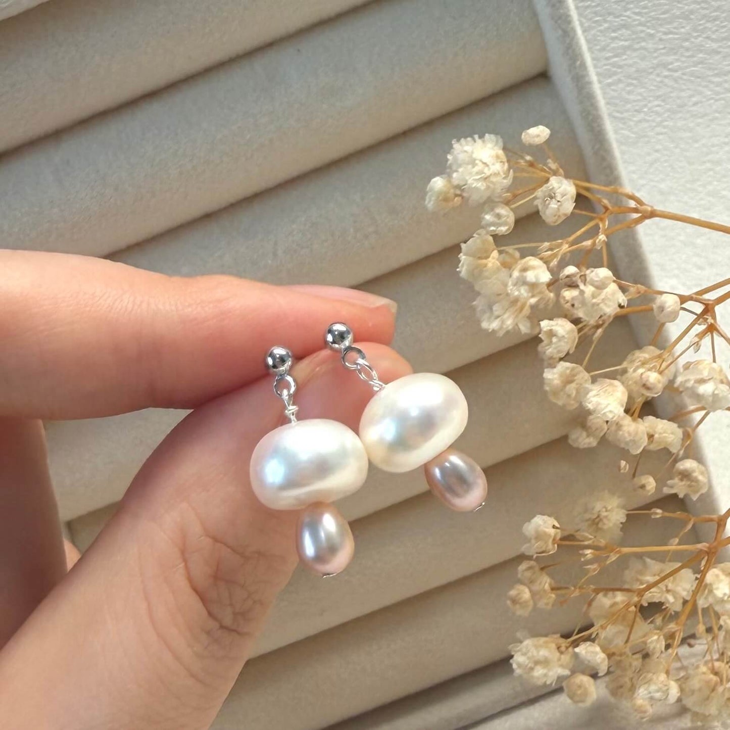 Handmade Pearl Mushroom Dangle Earrings
