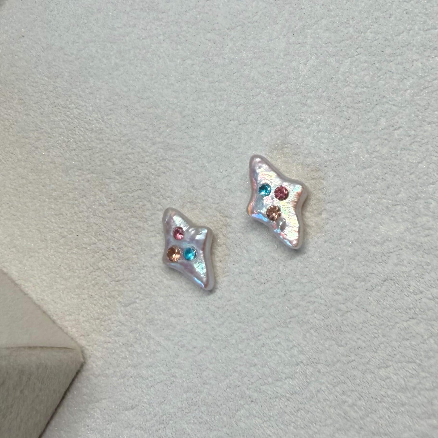 Colorful CZ Diamond Baroque Pearl Stud Earrings