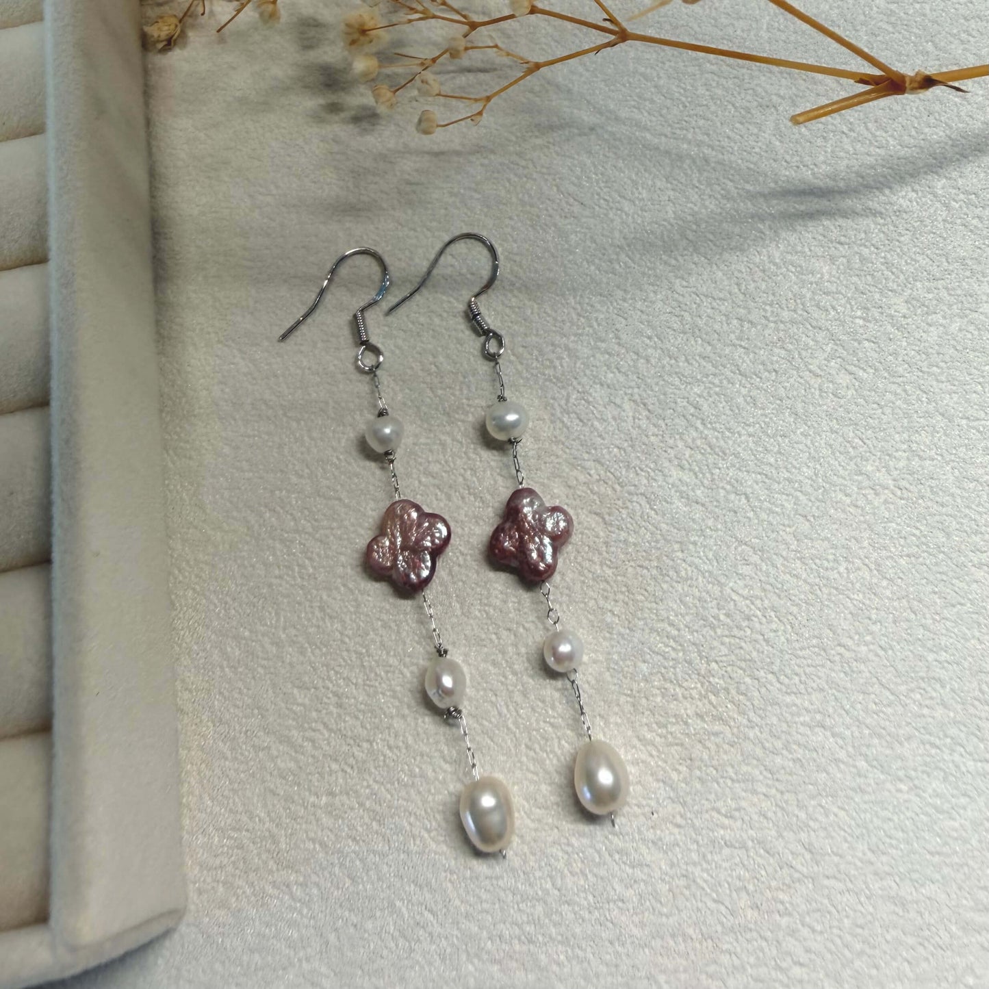 Baroque Pearl Clover Dangle Earrings