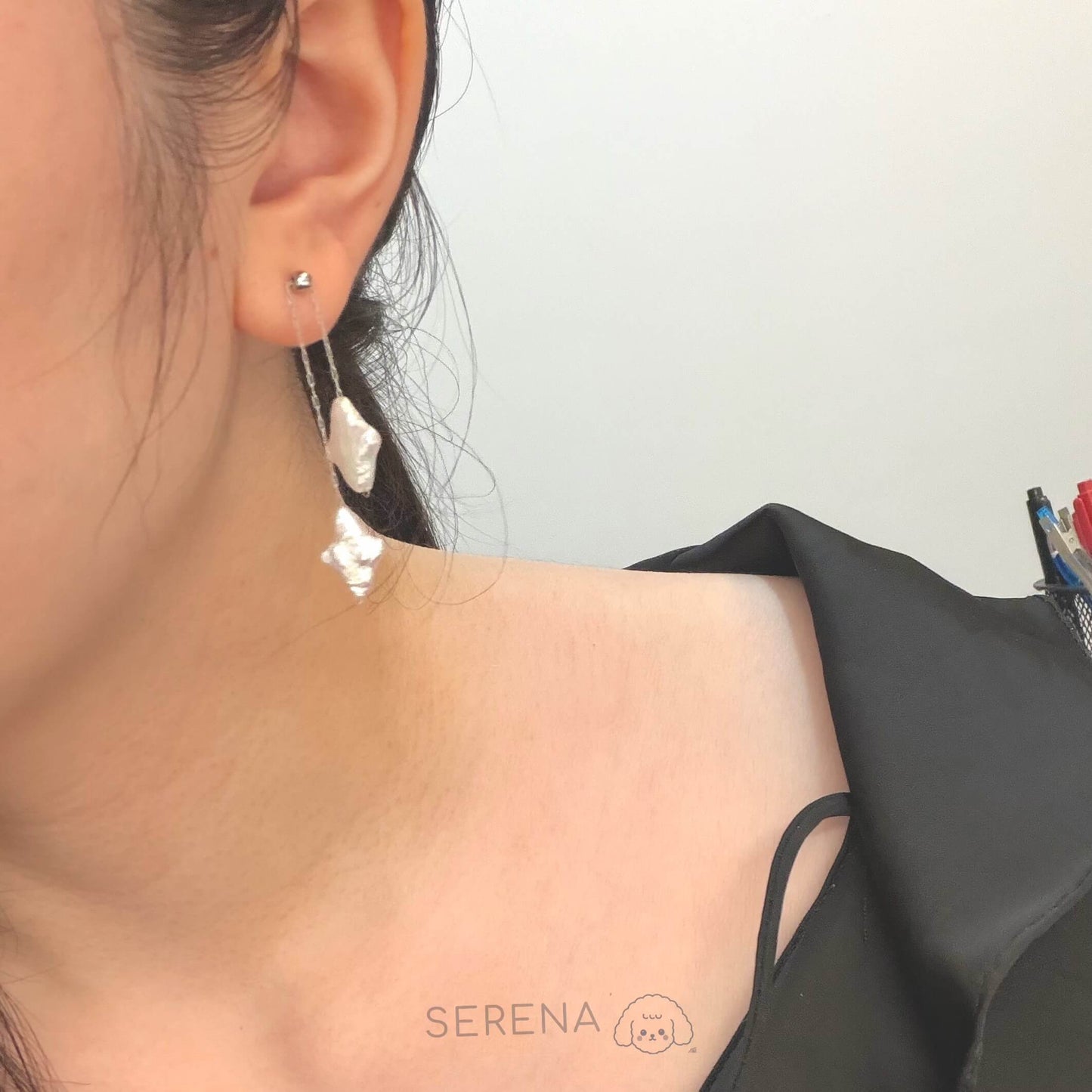 Asymmetrical Diamond Baroque Pearl Earrings