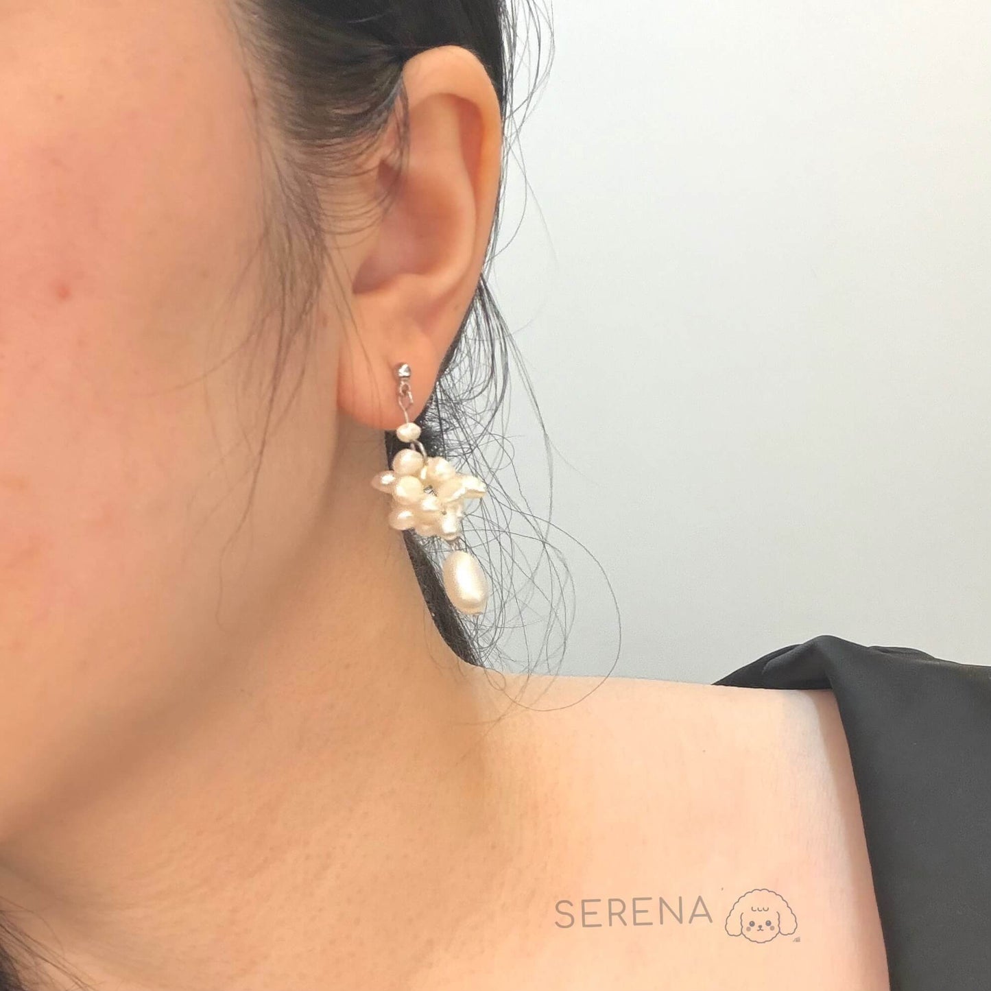 Handmade Pearl Flower Cluster Drop Earrings